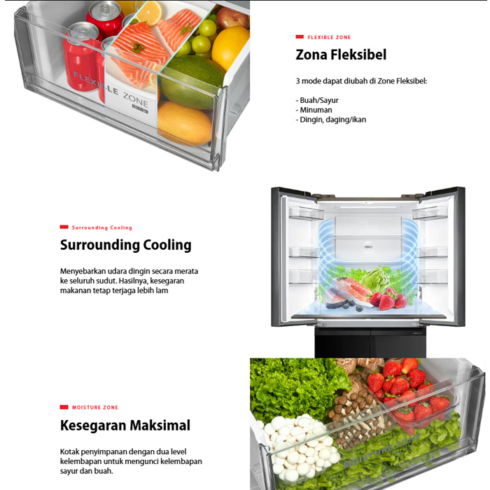 Toshiba Kulkas Multi Door PureAir Inverter 515 L - GR-RF677W1-PGF(22) | GRRF677W1PGF(22)